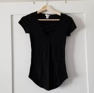 NWT Black Criss Cross Short Sleeved Tshirt